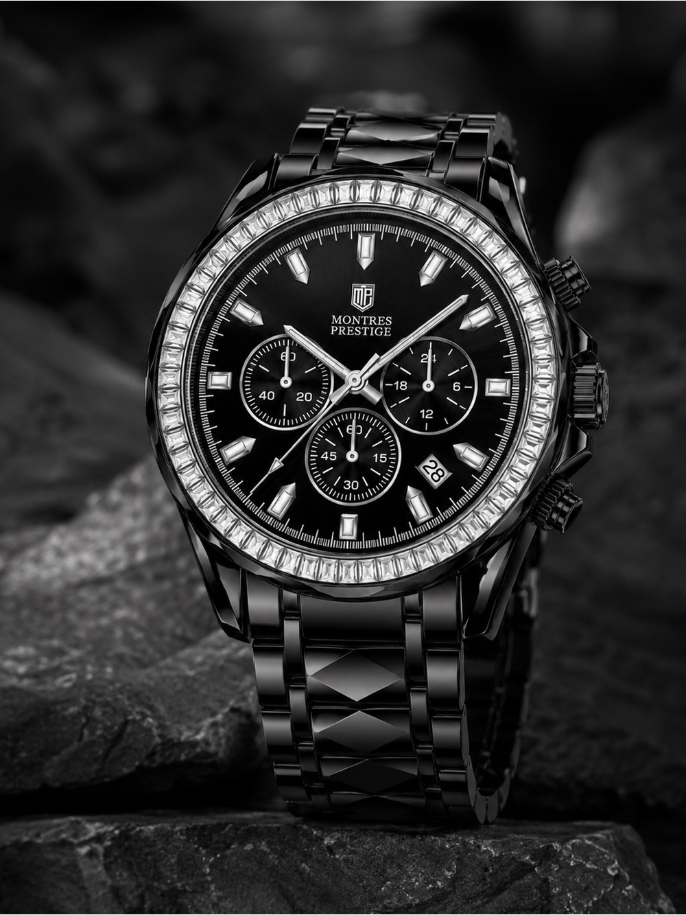 ⌚️NWT! Montres Prestige x Invicta 45.5mm Men's Black Chronograph Crystal Watch